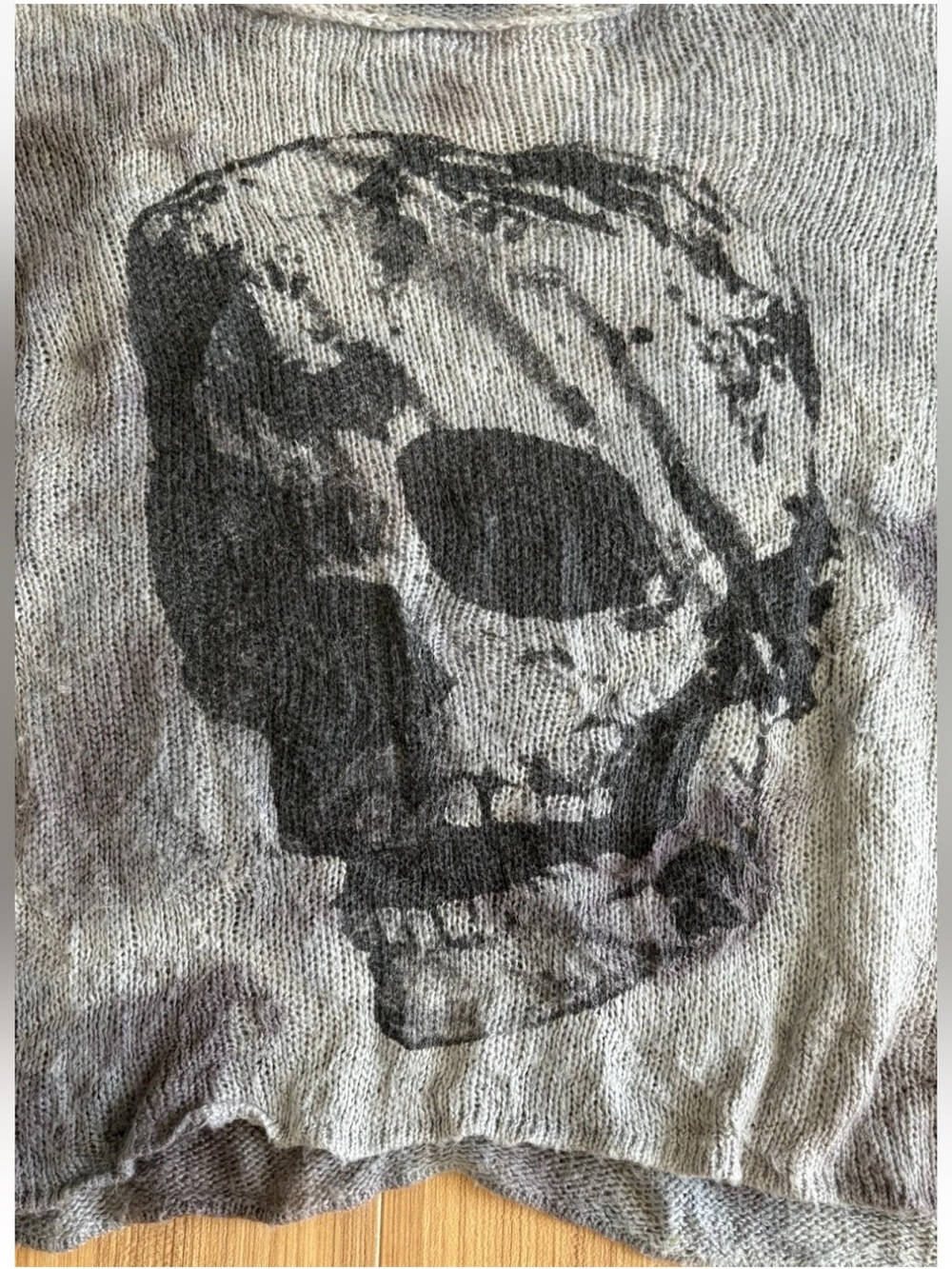Wooden Ships Mohair Blend Skull Sweater Wmns S/M Gray Thrash Grunge 90s Y2K Boxy - Picture 3 of 8